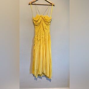 VINTAGE VIEW Y2K 100% SILK DRESS PLEATED YELLOW Very Rare Beautiful Piece Sz 8
